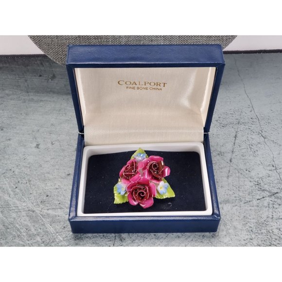Vintage Coalport Fine China Flower Brooch Pin In Original Box - England - Picture 1 of 2